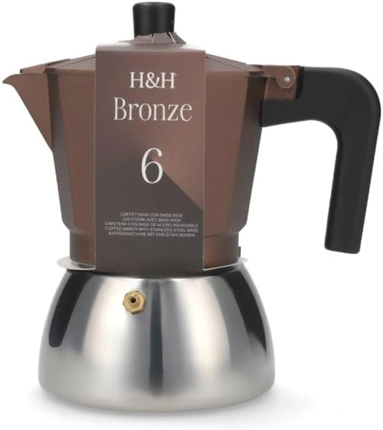 Caffettiera in Alluminio/Inox Bronze Induzione 6 Tazze Curva
