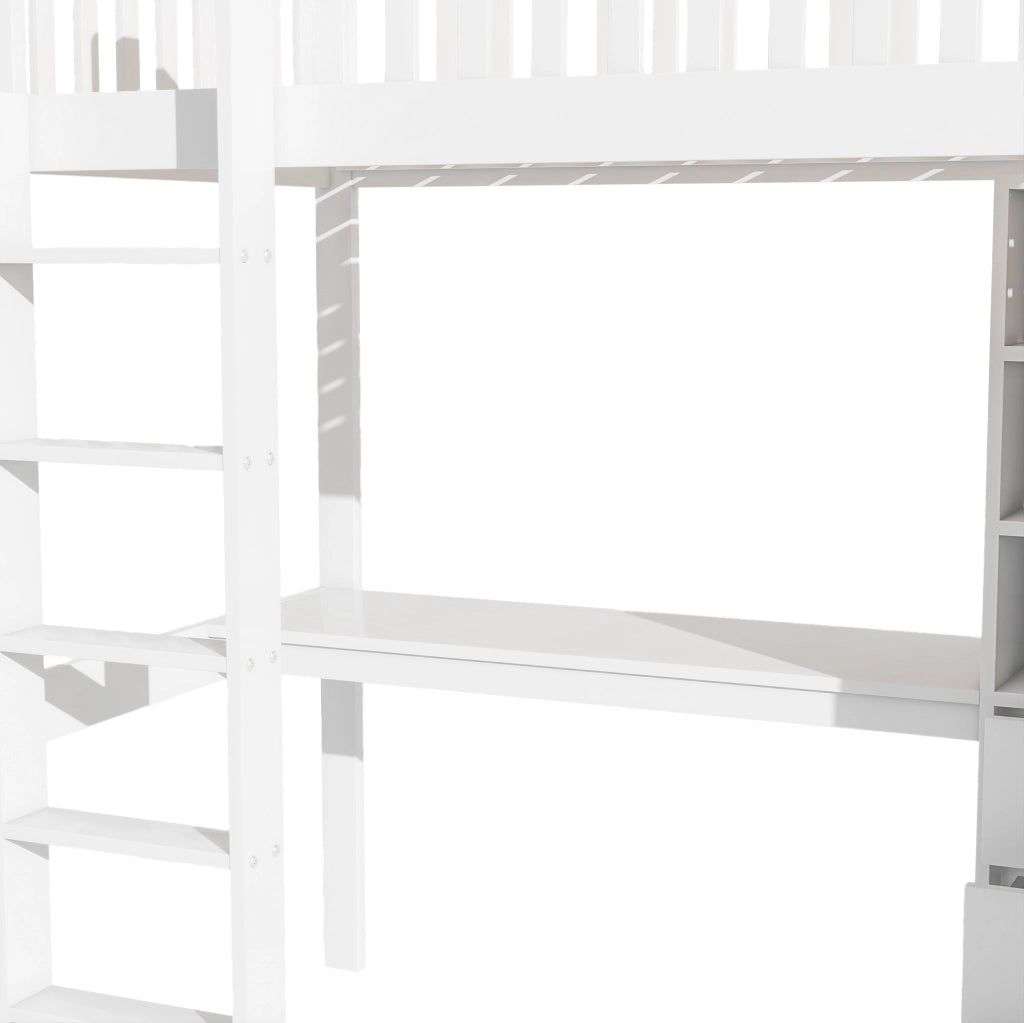 Letto a soppalco 90x200 cm con scrivania, armadio e 3 cassetti bianco