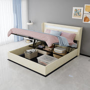 Letto matrimoniale 160 × 200 cm 2 posti con LED regolabile e testiera regolabile, senza materasso, beige