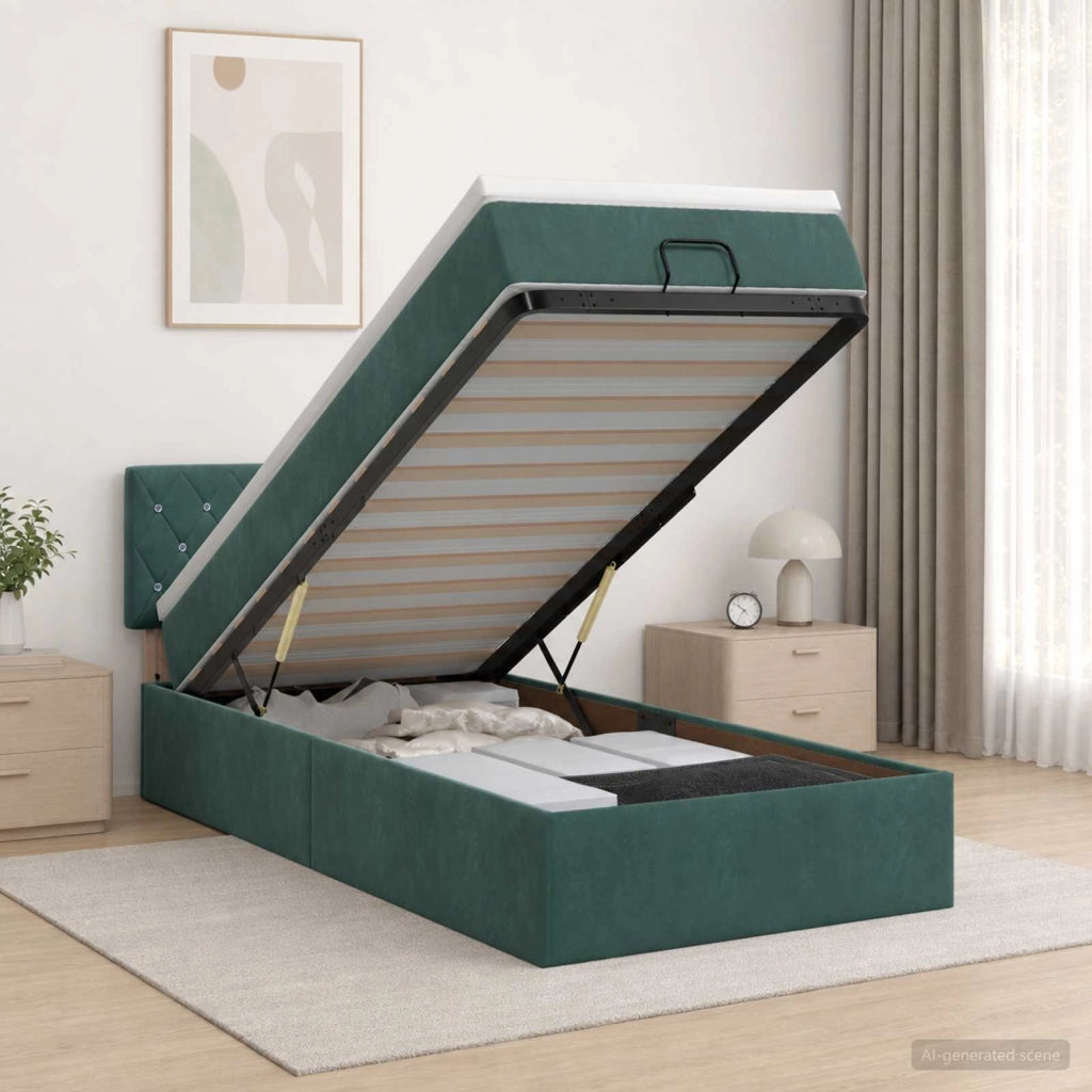 Letto ottomano con materasso Verde Scuro 90 x 190 cm Velluto 3457620