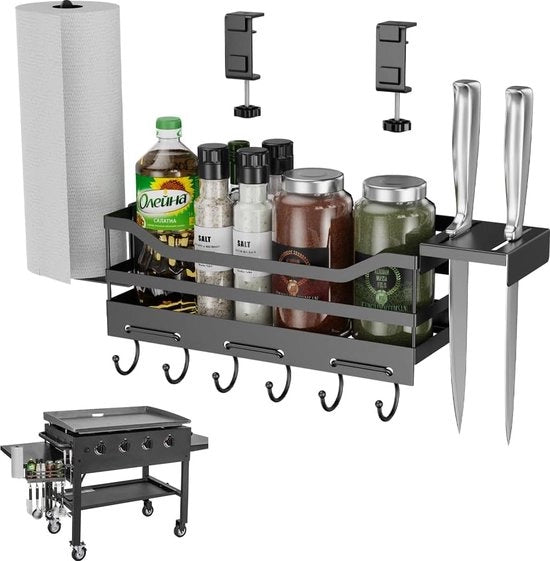 Piatta grill in acciaio inossidabile per griglia Blackstone da 71,1 cm/91,4 cm, accessori grill, scatola di stoccaggio con contenitore per asciugamani in carta e supporto per coltelli per carrello di preparazione, box caddy BBQ senza fori.