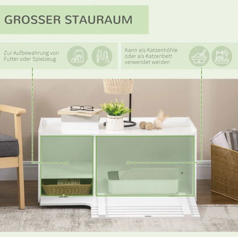Mobile per lettiera per gatti ULEVR 90x48x43,5 cm con vano chiuso, porta magnetica e ripiani, bianco