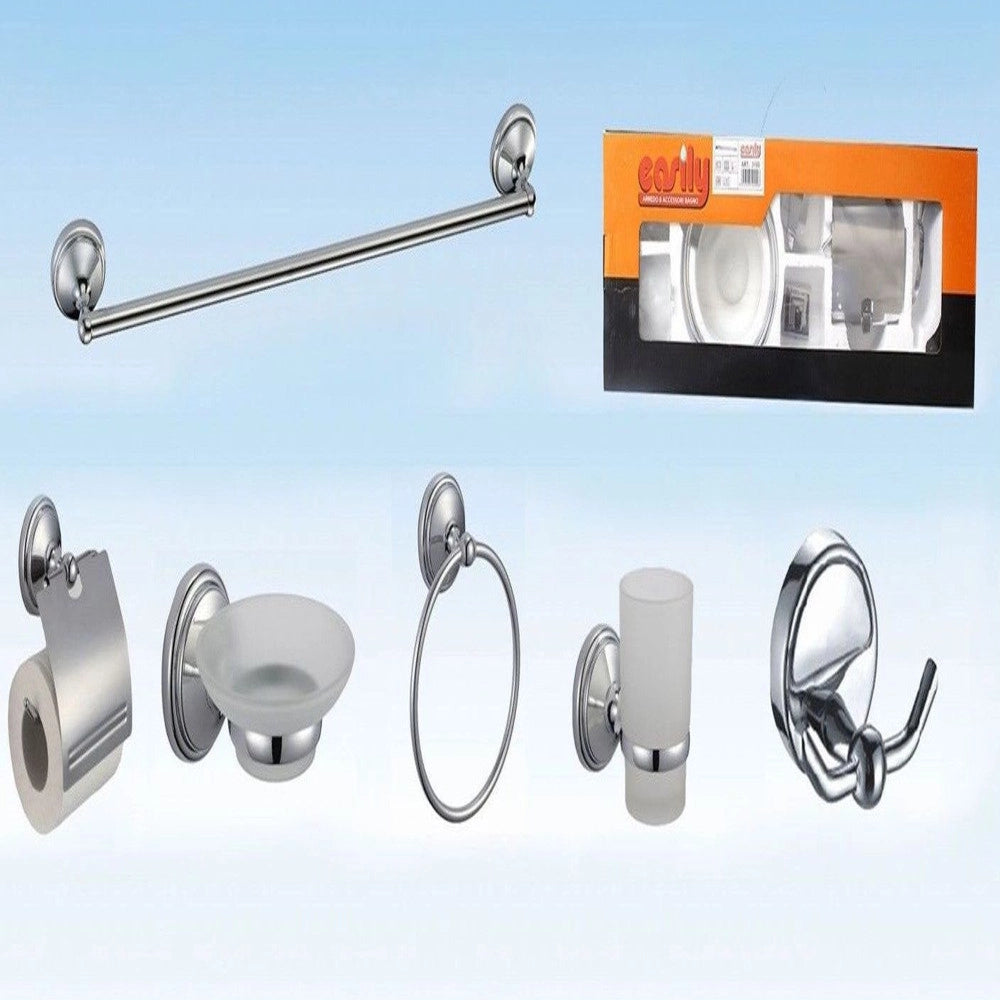 Trade Shop - Bagno 6 Accessori Cromato Porta Asciugamano Rotolo Bicchiere Spazzolini -