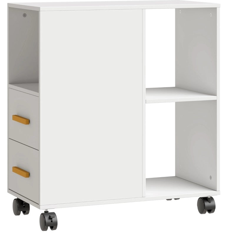 Carrello porta stampante con ripiano regolabile, 60x30x65 cm, bianco, con ruote