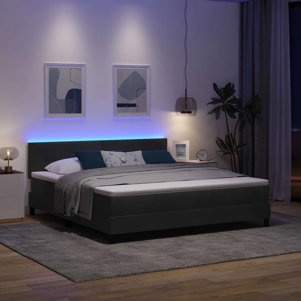 Letto a Sorgente LED con materasso Nero 180 x 200 cm Velluto