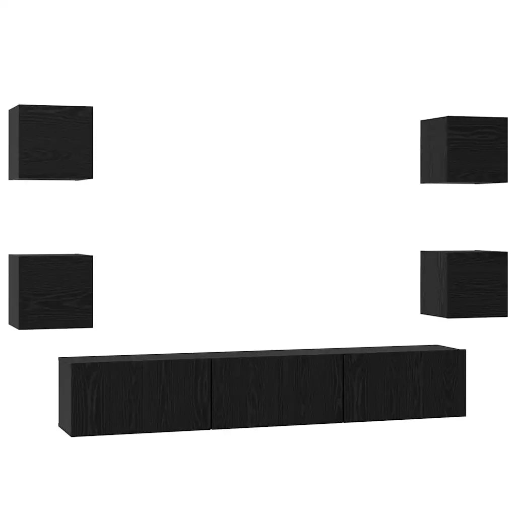 Set mobile TV 7 pz | Armadietto TV | Mobile Porta TV Rovere Nero Legno multistrato