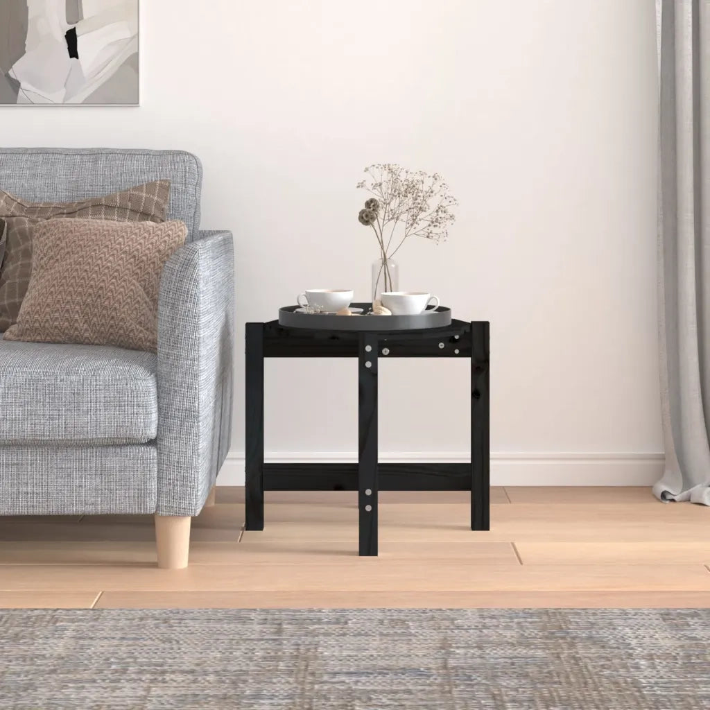 Tavolino da Salotto Nero Ø 52,5x45 cm in Legno Massello di Pino 822311