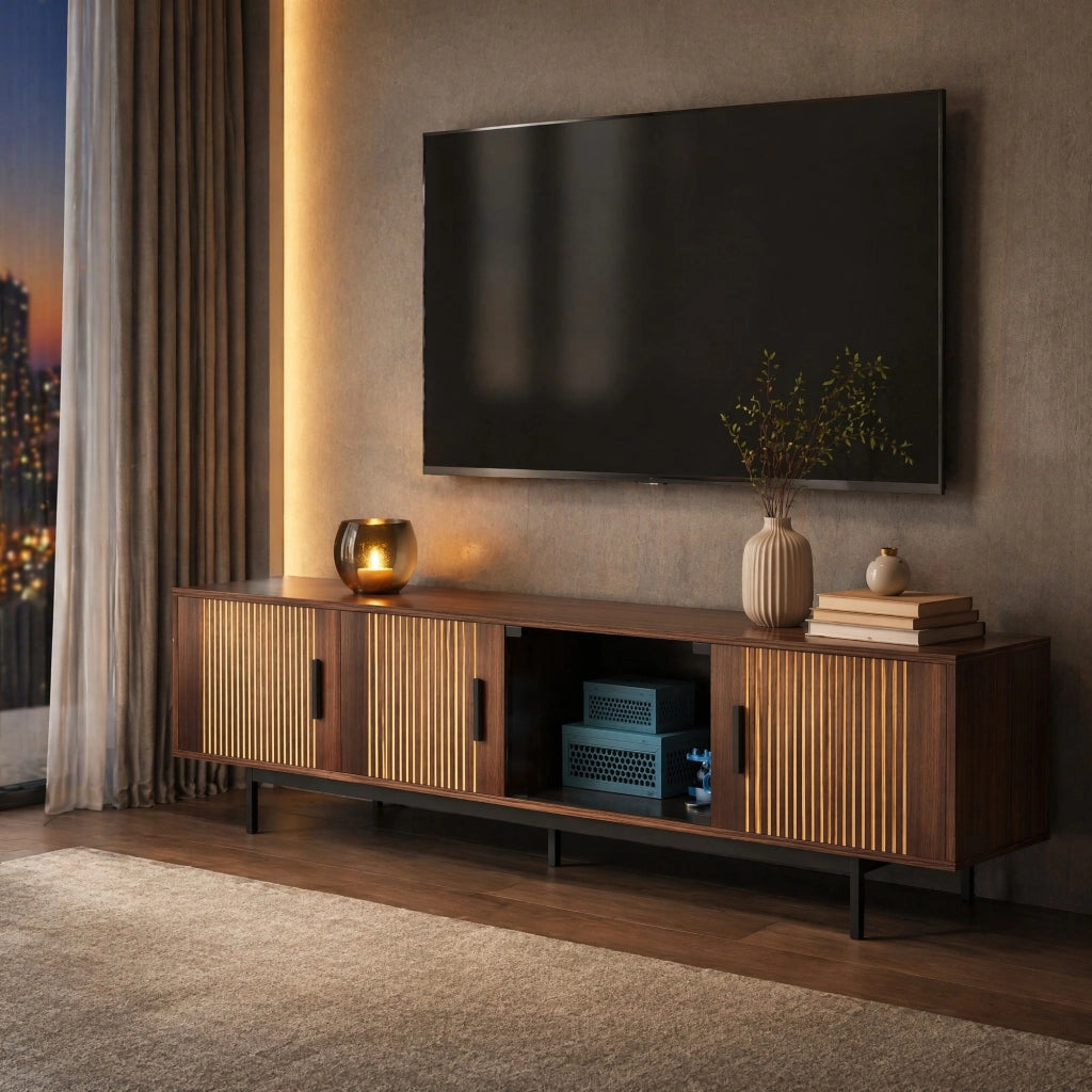 MOBILE TV 200x35x53 cm con LED Bluetooth MDF Nero e Noce