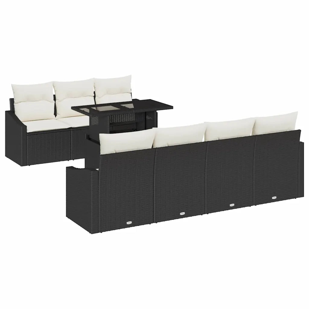Set Divano da Giardino con cuscino 8 pcs Nero polyrattan