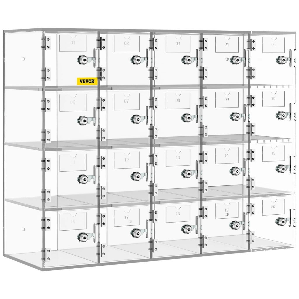 Armadietto per Cellulari 20 Scomparti SJG-YKL-20M in Acrilico Trasparente con Serratura e Chiavi da Parete 53x18x42,5 cm