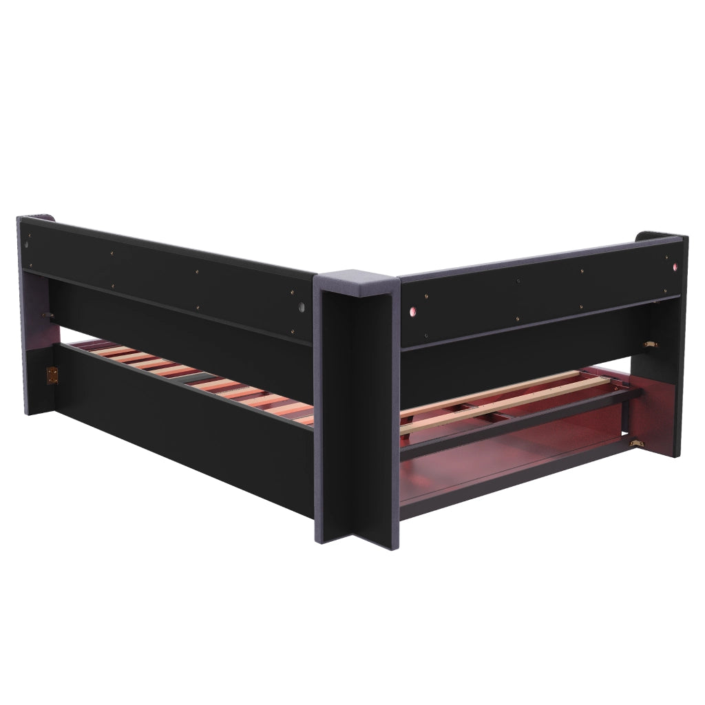 Divano letto 140 × 200 cm con vano contenitore idraulico; ripiani in legno; LED e prese USB Type-C grigio