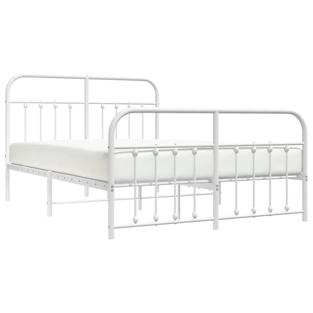Letto matrimoniale | Letto per adulti | Giroletto con Testiera e Pediera Metallo Bianco 135x190 cm