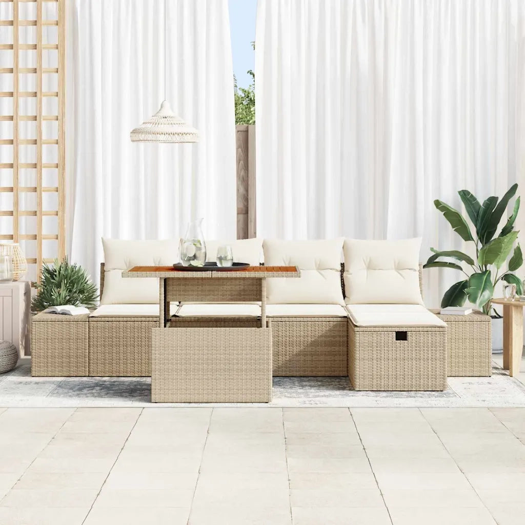 Set Divano da Giardino con cuscino 6 pcs Beige polyrattan