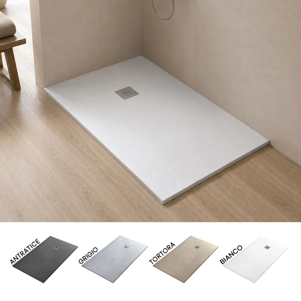 Piatto doccia 70x140 cm bianco effetto pietra in resina riducibile Karen