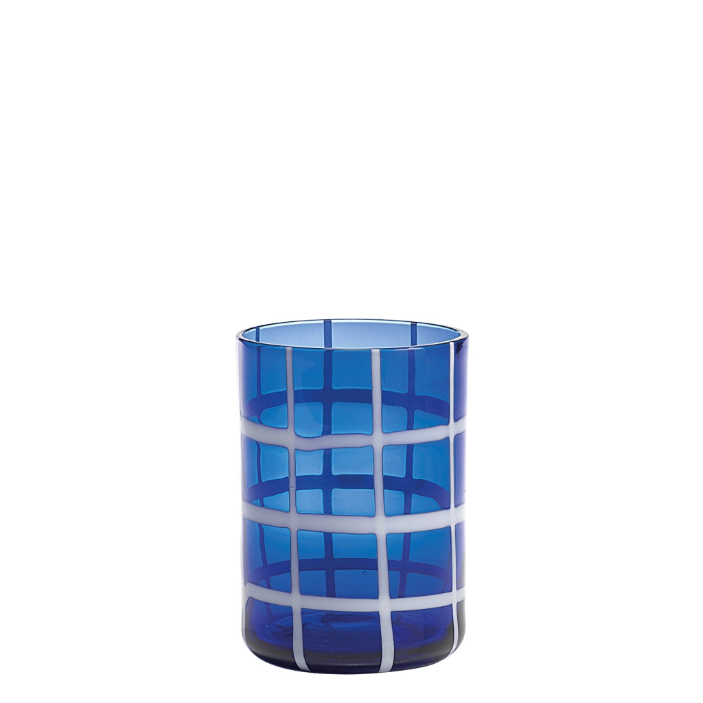 Zafferano Twiddle - Set 6 Bicchieri Blu in Vetro Soffiato, 35 cl - Tumbler Artigianali con Decoro Bianco, Lavabili in Lavastoviglie
