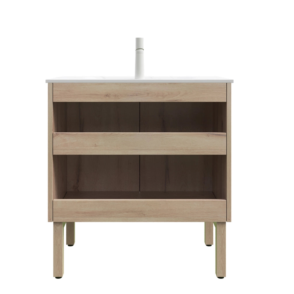 Mobile bagno con lavabo 80,5x46,5x86,5 cm pietra sinterizzata bianca, 2 ante