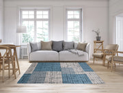 Tappeto Arredo Moderno Morbido in Ciniglia Ingresso Antiscivolo Prodotto Italiano  Soggiorno Camera Salotto Disegni Piazzati Cotone Varie Misure Grande Mondrian/Azzurro - 65x300 cm