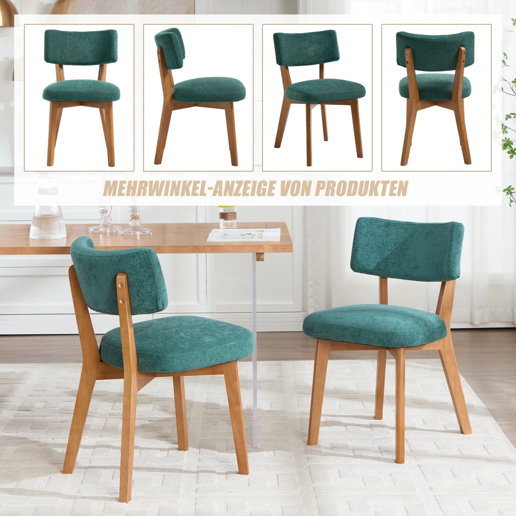 Sedie da sala da pranzo imbottite coppia con schienale ergonomico e gambe in legno massello, tessuto verde