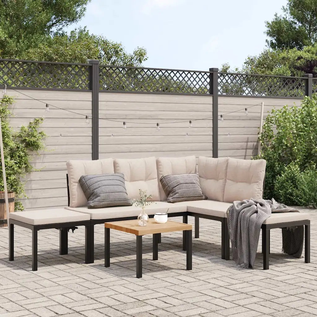 Divani Giardino con Cuscini 5pz Neri Acciaio Verniciato Polvere 3283659