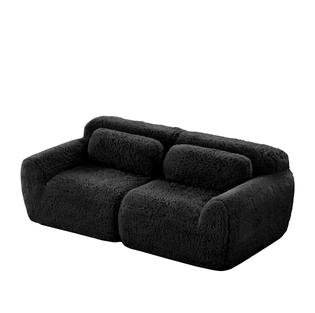 Divano modulare senza struttura in tessuto peluche nero