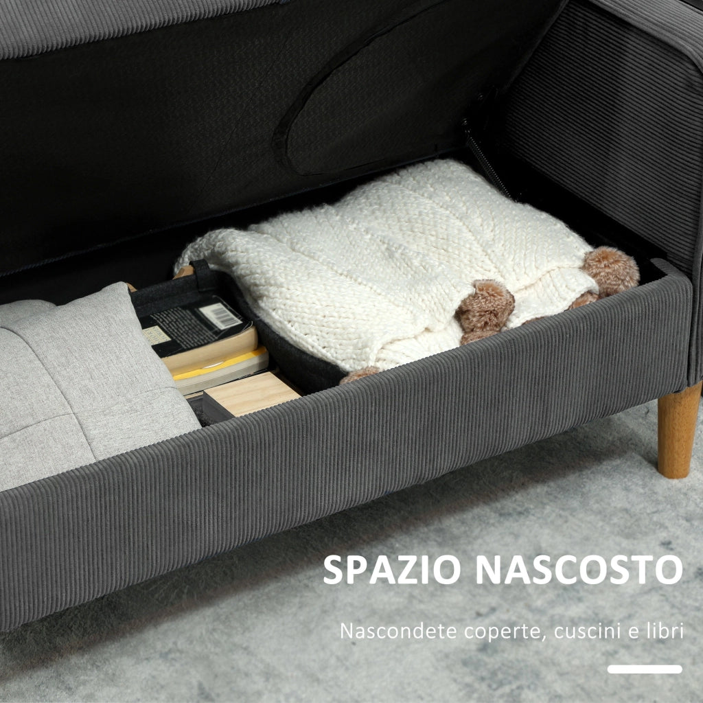 Divano 2 Posti con Spazio Contenitore e 2 Cuscini 140x63x79 cm Grigio