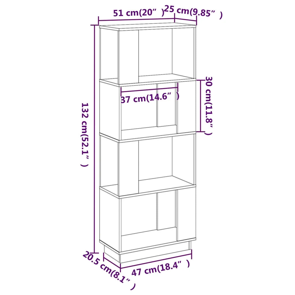 Libreria Divisorio-Scaffale per Libri-Mobile di Stoccaggio 51x25x132 cm in Legno Massello di Pino