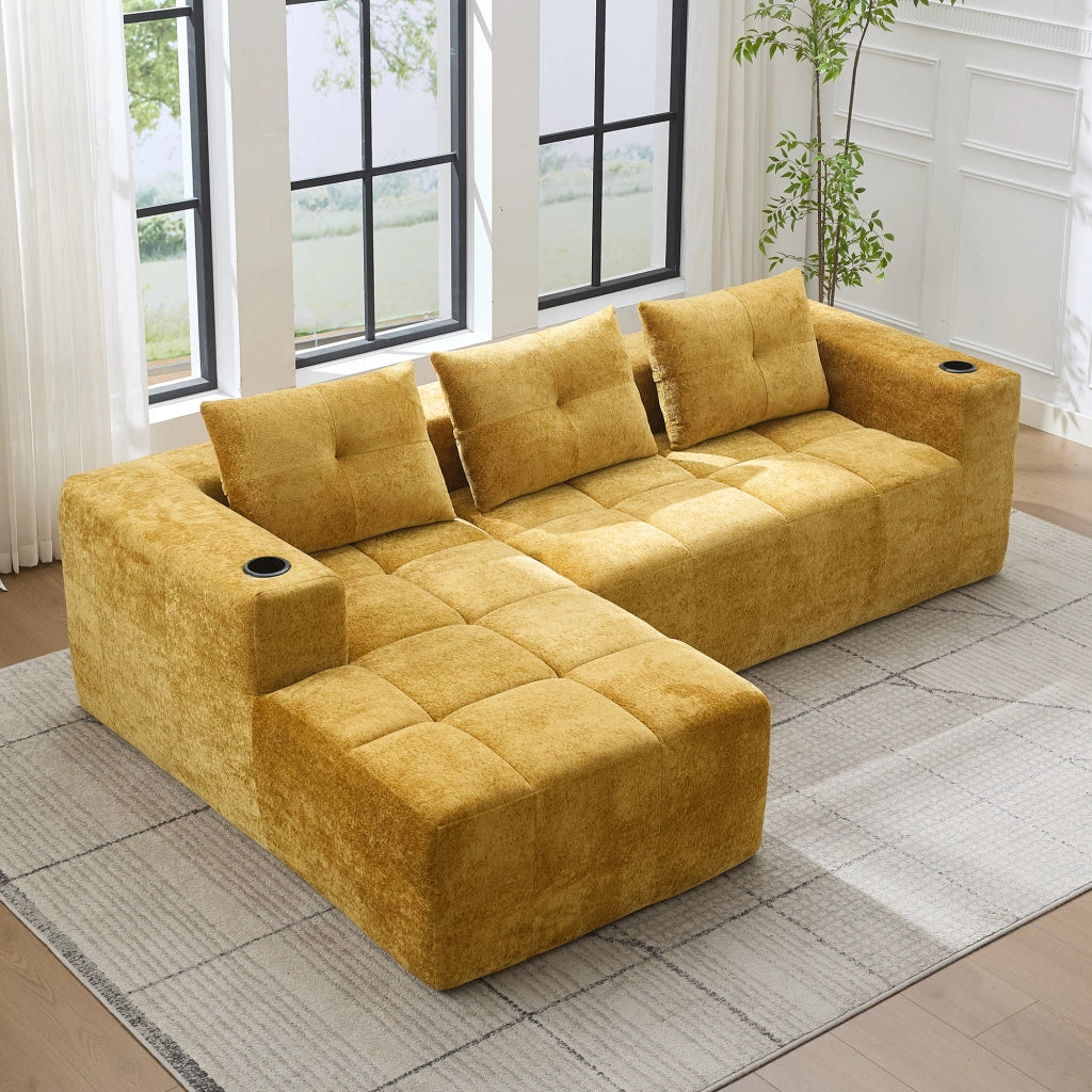 Divano Angolare 3 Posti con Cuscini ¨C MINIMAL ¨C 258 cm, Tessuto