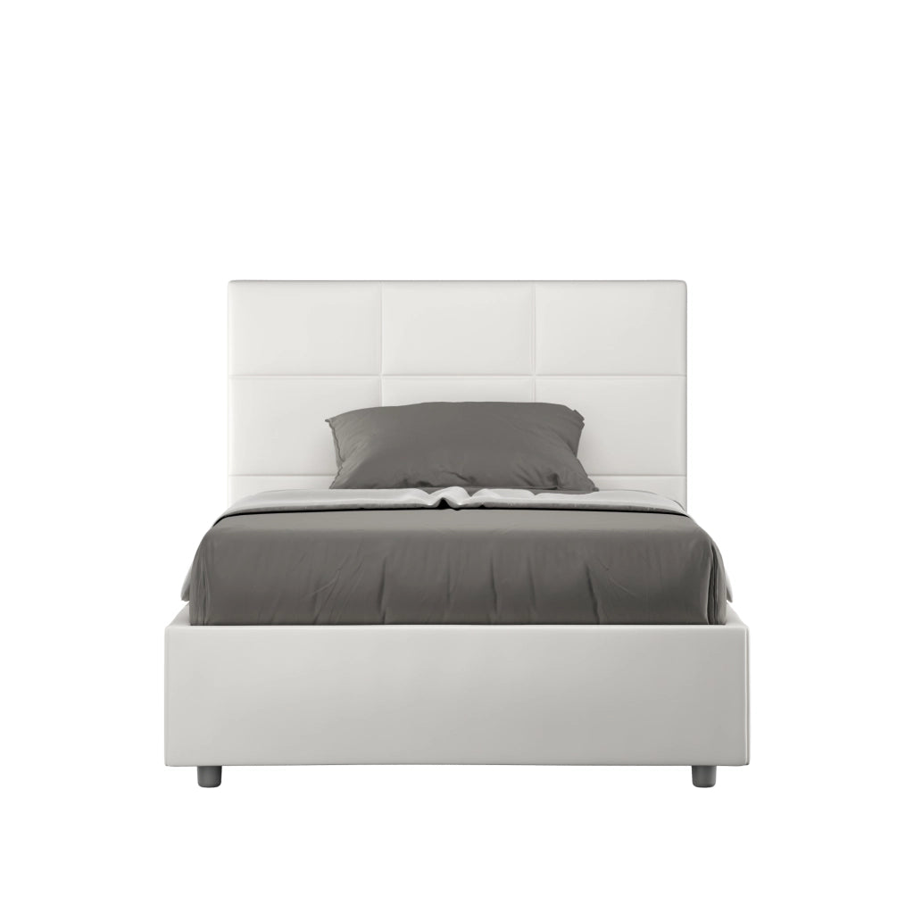 BS COM Letto una piazza e mezza con rete imbottito 130x210 similpelle bianco