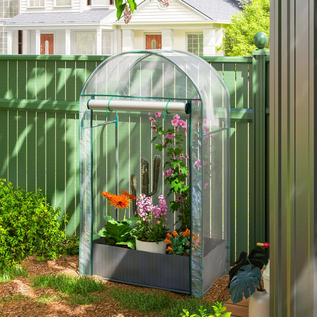 Serra a Parete per Piante con Sacco e Porta Avvolgibile, Struttura in Acciaio e Plastica PE Trasparente, per Giardino e Balcone, 89x50x152 cm