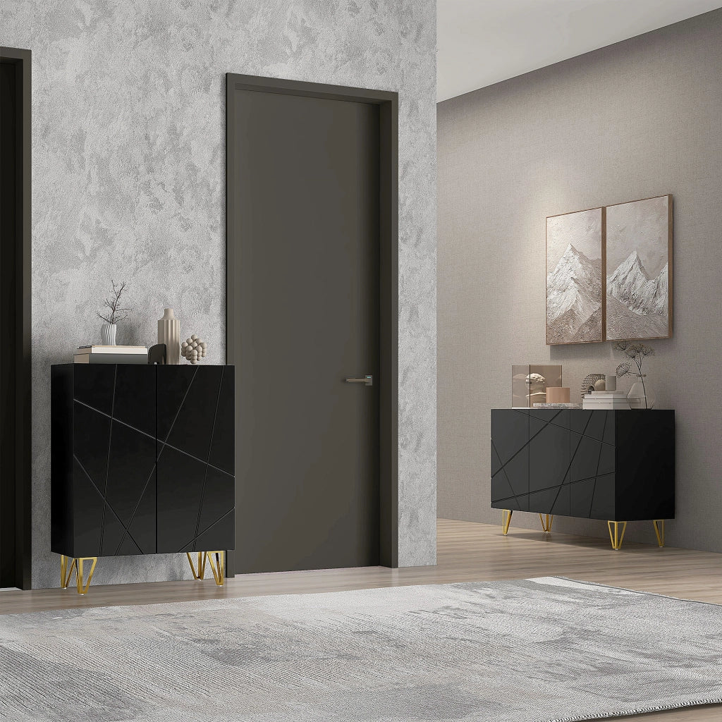 Cassettiera con 2 Ante e Ripiano Regolabile ¨C zephmum ¨C Nero e Oro 120x40x75