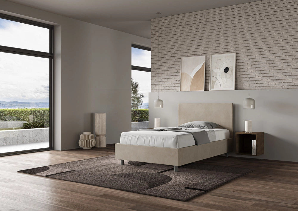Letto 1 Piazza e Mezzo 120x210 cm con Rete e Contenitore Adele Sabbia