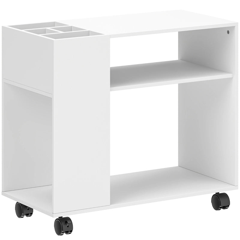 MOBILETTO Portastampante 70 x 34 x 60 cm Bianco in Legno con Ripiani e Ruote