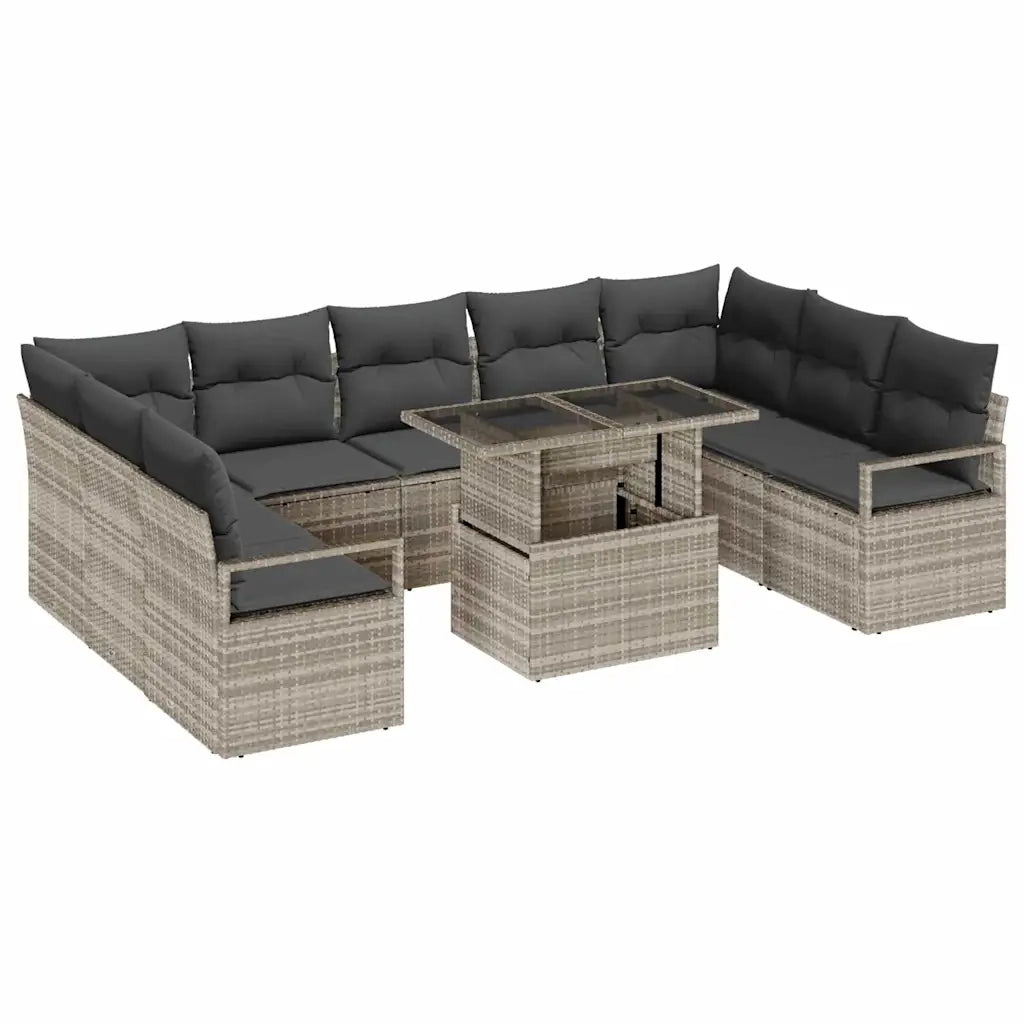 Set Divano da Giardino 10 pcs Grigio chiaro polyrattan