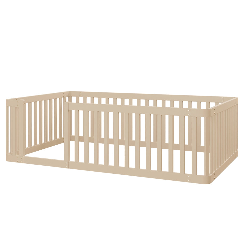 Letto per bambini 90 × 200 cm con barriera semiaperta, senza materasso, in legno massello di pino, crema
