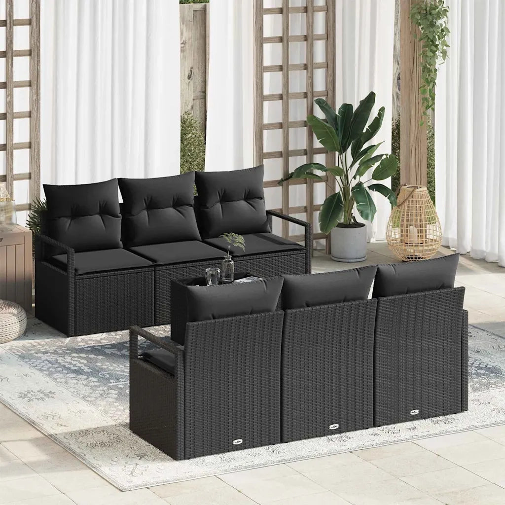 Set Divano da Giardino con cuscino 7 pcs Nero polyrattan