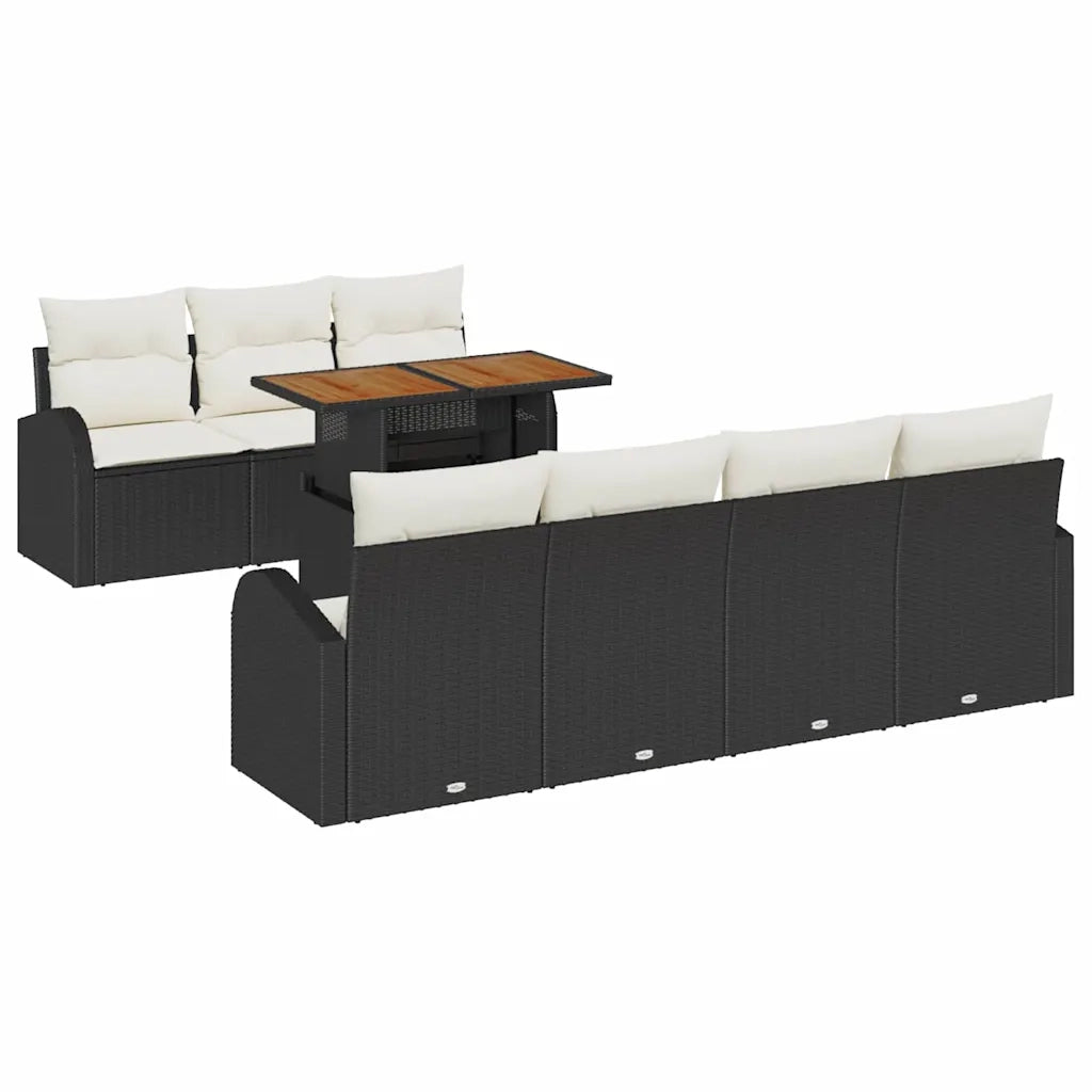 Set Divano da Giardino con archiviazione 8 pcs Nero Poly Rattan
