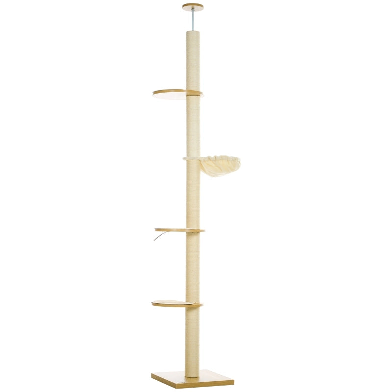 Tiragraffi da soffitto regolabile con pali in sisal base in legno ingegnerizzato rovere 40 × 40 × 230-250 cm