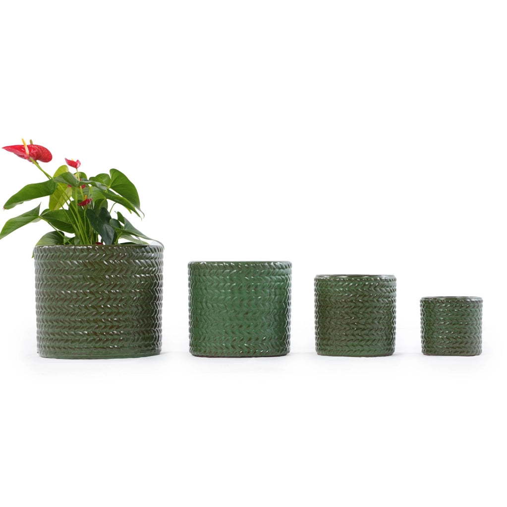 VASO in Ceramica 24,5 cm Verde Oliva con Foro di Drenaggio