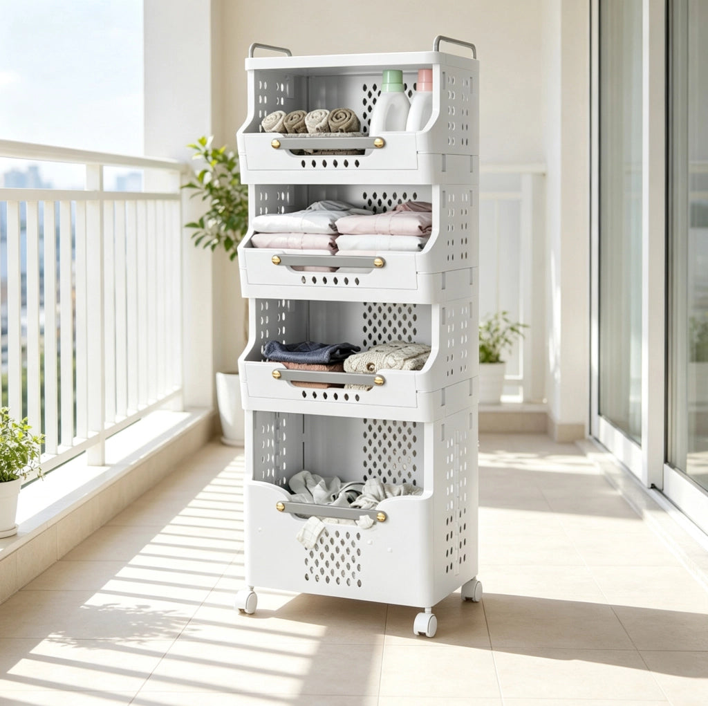 Carrello portaoggetti mobile in polipropilene con ruote e freni grigio crema HAVRYA