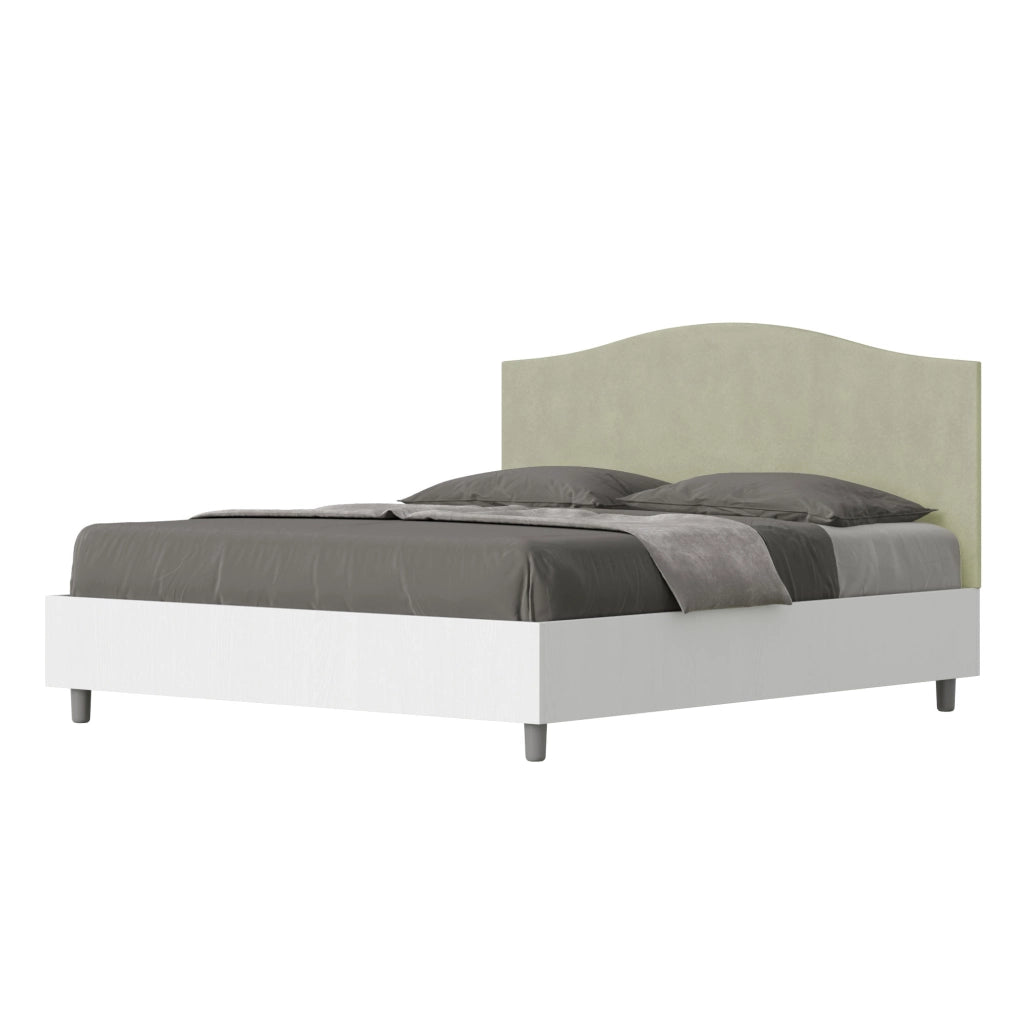 BS COM Letto matrimoniale con rete 160x190 bianco frassino testata microfibra tè verde