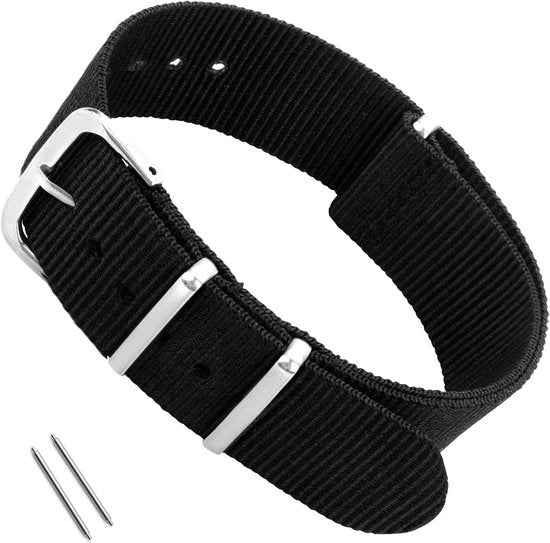 Cintura orologio in nylon - Sostituzione cinturino militare per uomini e donne - Cintura nera con chiusura metallica - Duraturo e comodo - Aspetto sportivo - Cinture orologio in diverse misure
