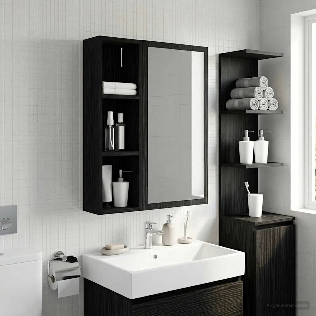 Armadio da Bagno | Mobile da Bagno a muro Rovere Nero 20 x 14 x 70 cm
