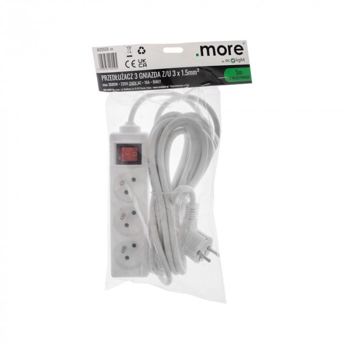 Prolunga elettrica 3 prese 5 m con interruttore Ecolight
