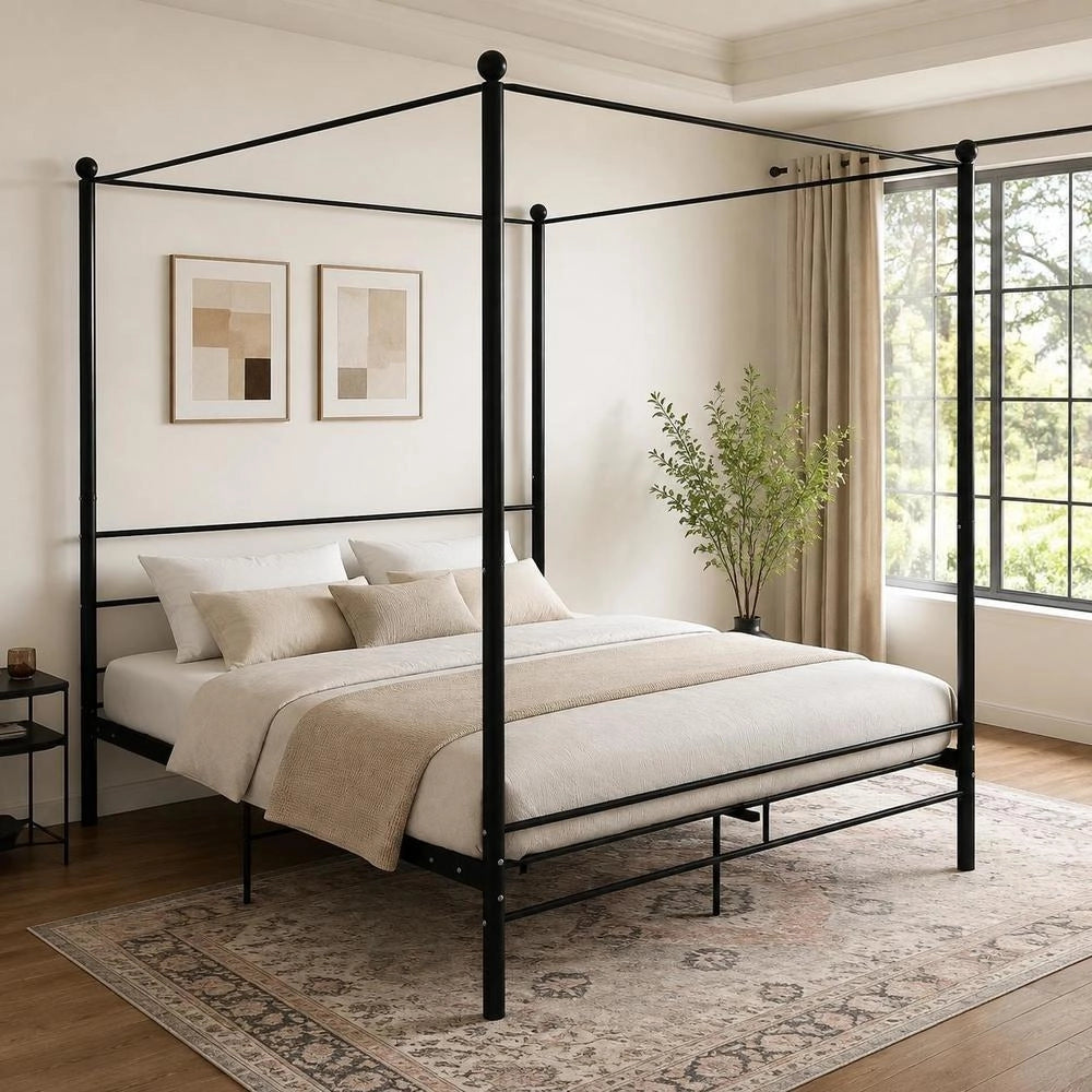 Canopy Bed, Black Metal, 160x200 Cm