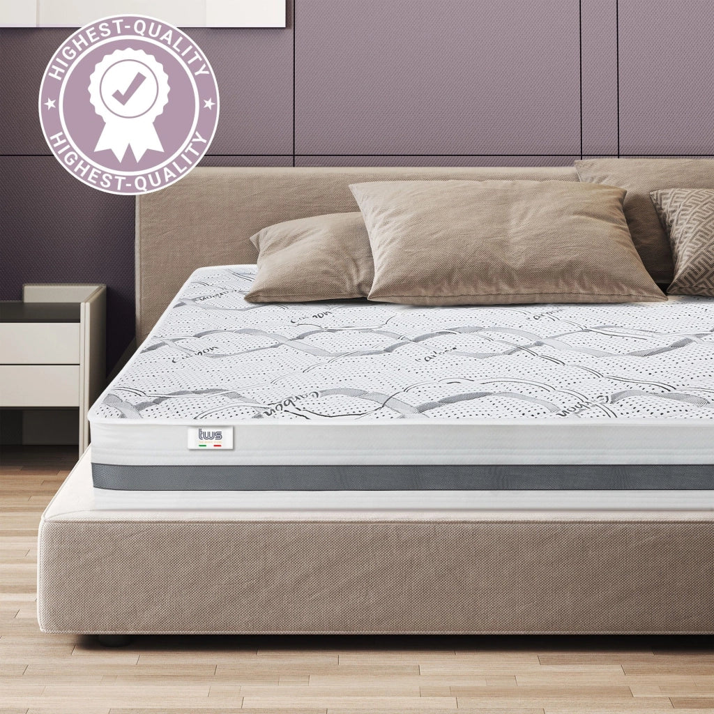 Materasso Matrimoniale Francese 145x180 cm a Media Rigidita' | Altezza 25 cm | Tessuto Anallergico e Traspirante | Proprieta' Ortopediche e Automodellanti | Prodotto in Italia