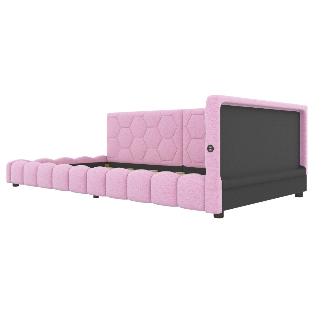 LETTO Daybed 90x200 cm Velluto Rosa con rete a doghe