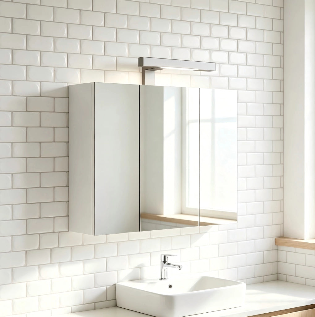 ARMADIETTO A SPECCHIO da Parete 60 cm 3 Ante LED Bianco