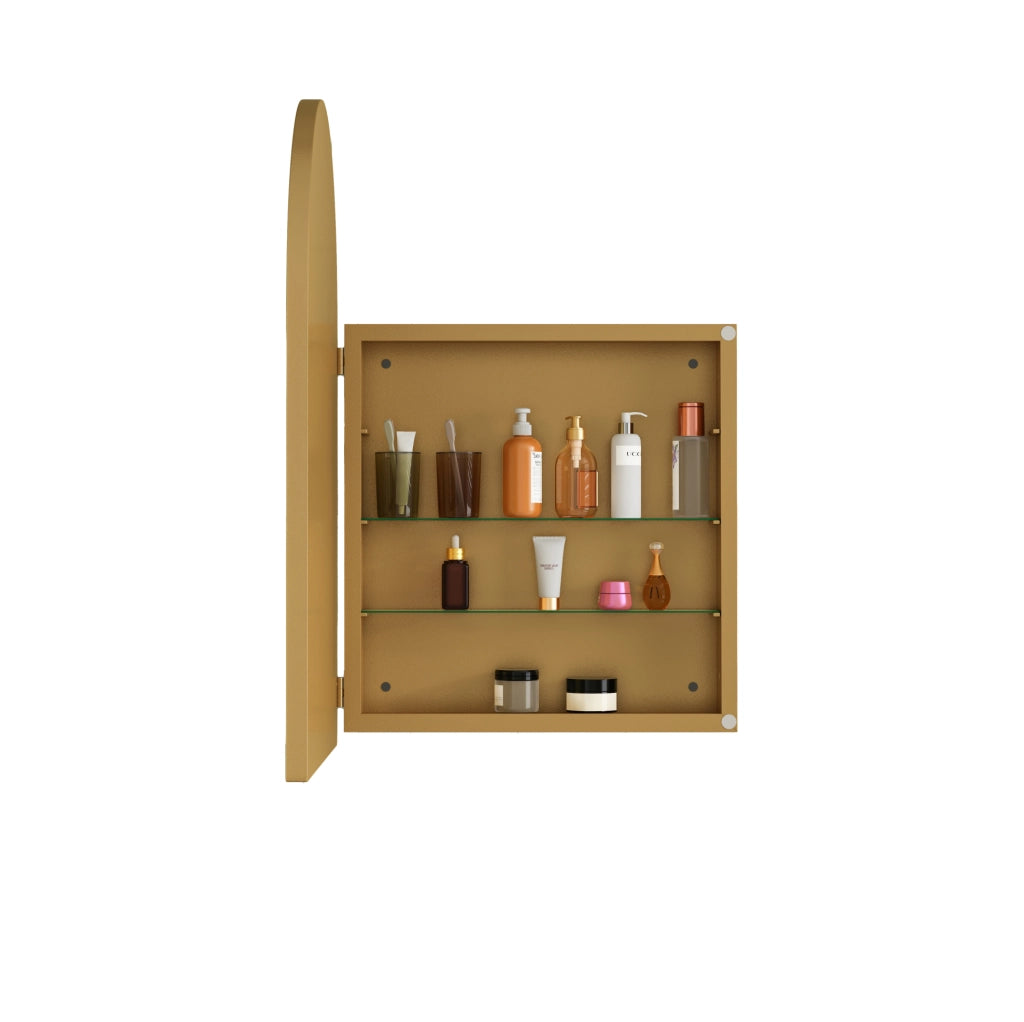 Armadio a specchio 61x7,8x91 cm in metallo dorato con ripiani regolabili
