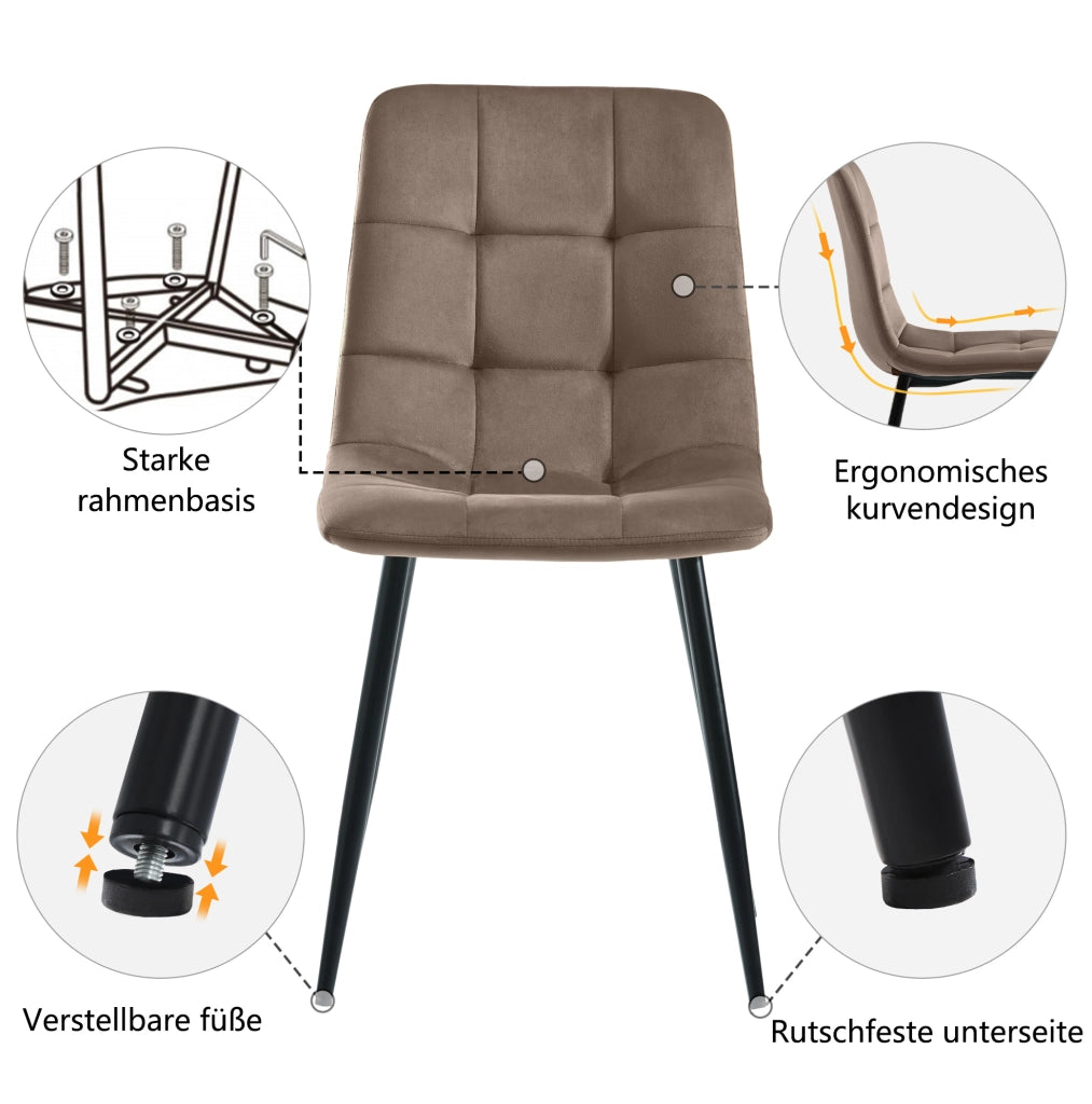 Set tavolo da pranzo 140x80 cm con 4 sedie in velluto