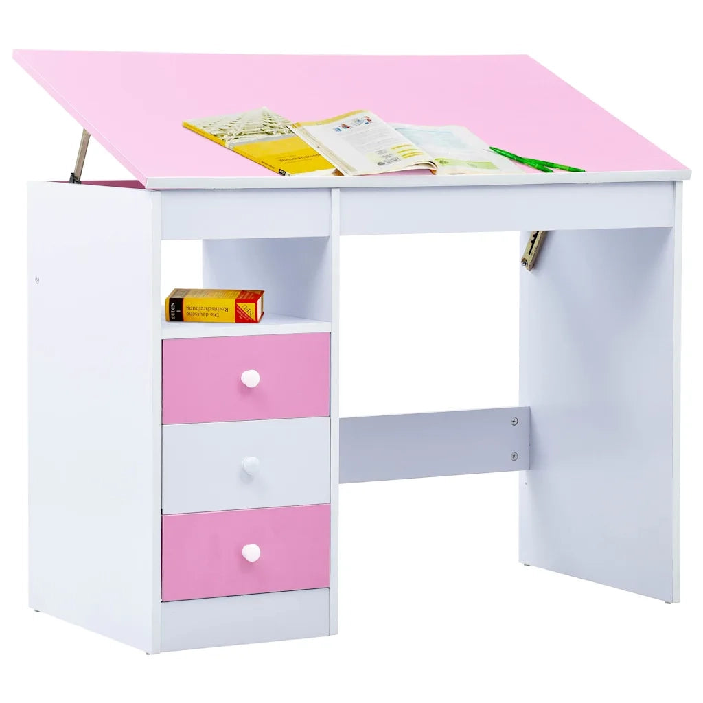 Scrivania da Disegno per Bambini Inclinabile Rosa e Bianca 287447